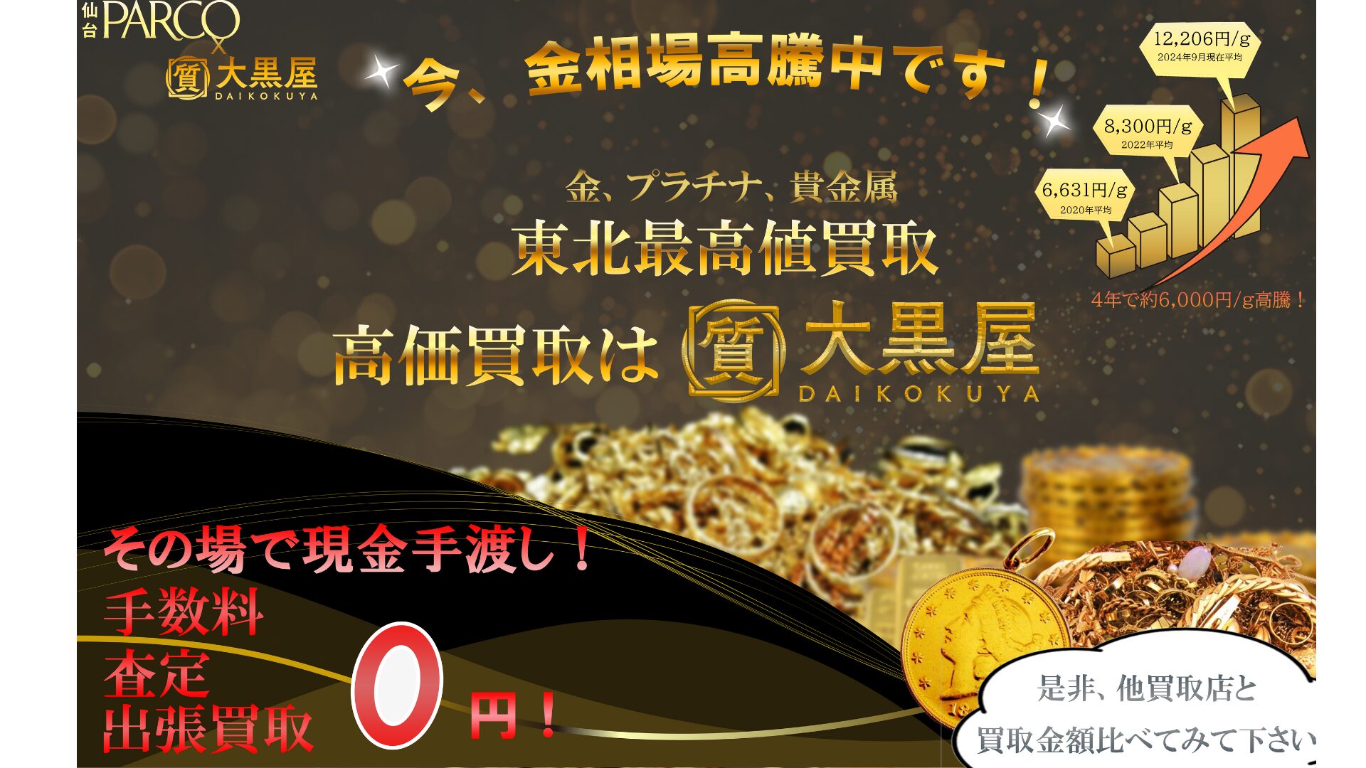 金 買取 大黒屋 仙台Parco店 | 東北最高値挑戦中 金買取は大黒屋にお任せください！